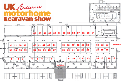 Indoor trade stand layout plan map at the UK Autumn Motorhome & Caravan Show